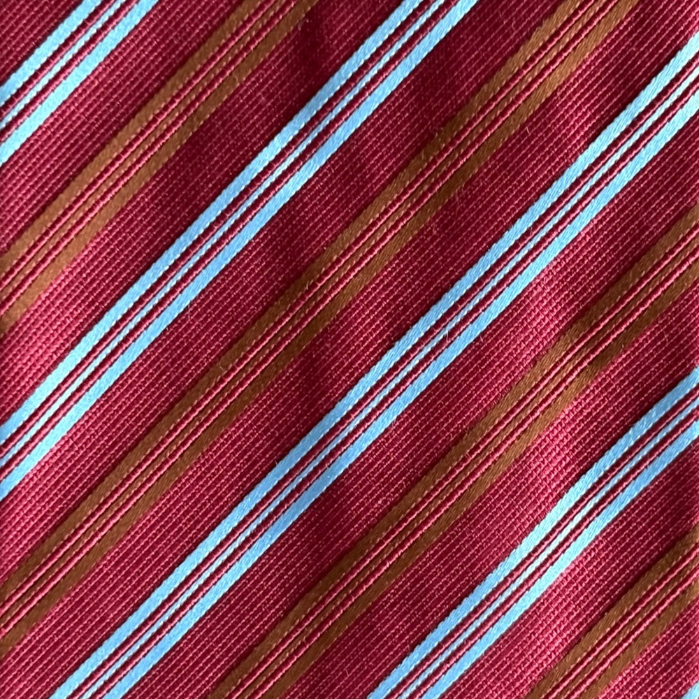 Ermenegildo Zegna Silk Blend Tie | Burgundy Stripe | W 3.75" - L 57" - Picture 3 of 4